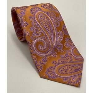 Altea Milano Men's Silk AOP Paisley Neck Tie Orange